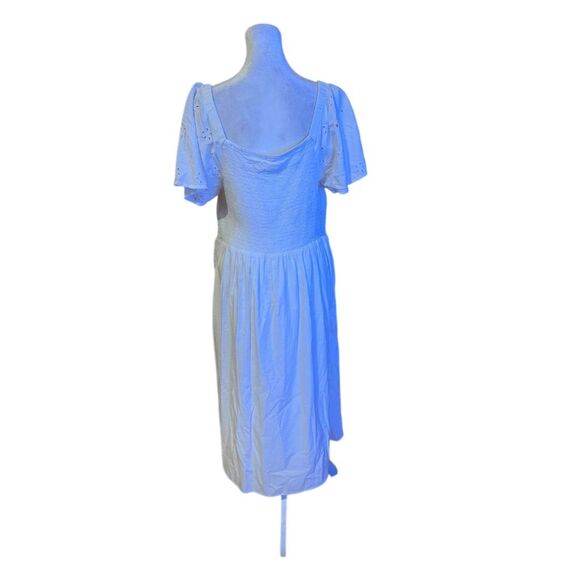 Beach Lunch Lounge Women's White Midi Dress L Short Puff Sleeve Square - Picture 2 of 10